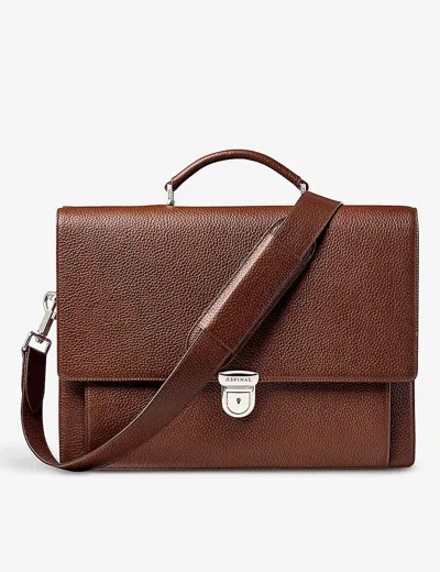 Aspinal Of London Womens Tobacco City Pebbled-leather Laptop Briefcase