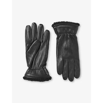 Aspinal Of London Womens Black Women's Small Shearling-lined Leather Gloves