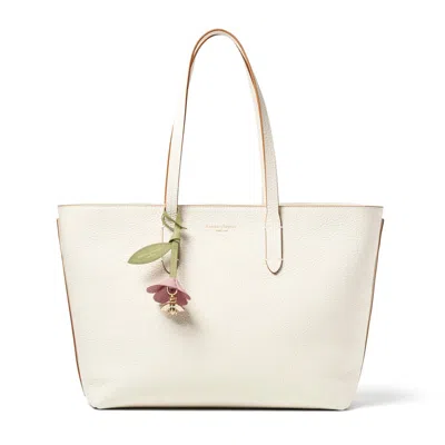 Aspinal Of London Zipped East West Tote With Charm In Ivory Pebble In White