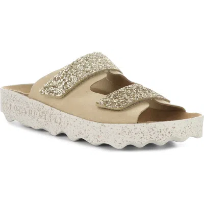 Asportuguesas By Fly London Cosh Slide Sandal In Gold