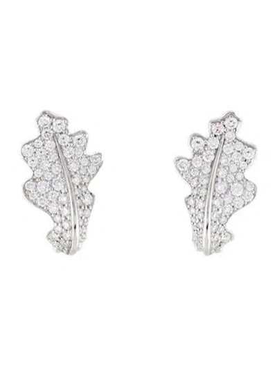 Pre-owned Asprey 18k 1.46ctw Diamond Leaf Earrings In Multicolor