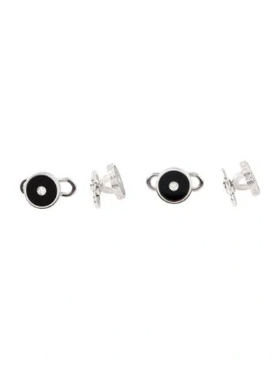 Pre-owned Asprey 18k Diamond Circle Four Cufflink Set In Black
