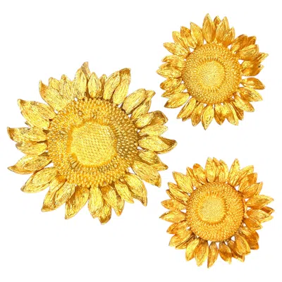 Pre-owned Asprey 18k Gold Sunflower Brooch (50g) And 18k Gold Sunflower Ear Clips (39g) In Multiple
