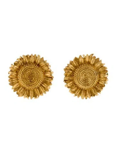 Pre-owned Asprey 18k Sunflower Clip-on Earrings In Multi