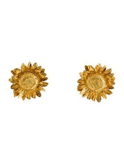 Pre-owned Asprey 18k Sunflower Earclips In Multi