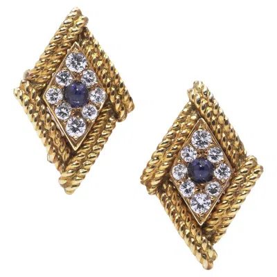 Pre-owned Asprey 18kt Gold Sapphire And Diamond Clip-on Earrings In Blue
