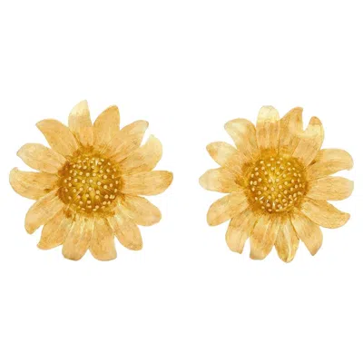 Pre-owned Asprey 1990's 18 Karat Yellow Gold Vintage Flower Ear-clip Earrings