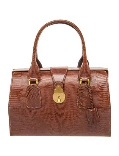 Pre-owned Asprey Embossed Leather Top Handle Bag In Brown