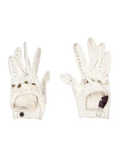 Pre-owned Asprey Leather Laser Cut Gloves In White