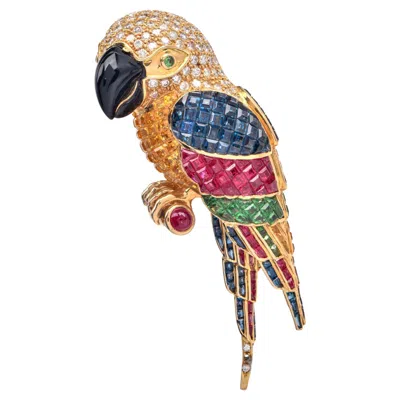 Pre-owned Asprey London Diamond 16.10cts Multigems 18k Gold Parrot Brooch Pin