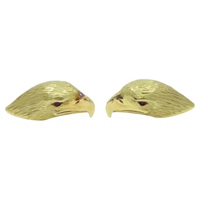 Pre-owned Asprey London Eagle Head Cufflinks Deakin & Francis Ruby 18k Gold In Multi