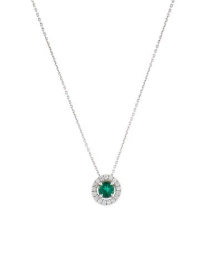 Pre-owned Asprey Platinum Emerald And Diamond Pendant Necklace, 18.5" In Multi