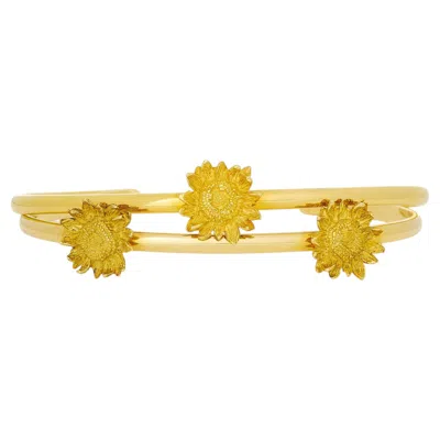 Pre-owned Asprey Set Of 2  18 Karat Yellow Gold Sunflower Floral Bangle Bracelets