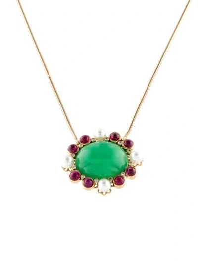 Pre-owned Asprey Vintage 18k Pearl & Multistone Pendant Necklace, 17"