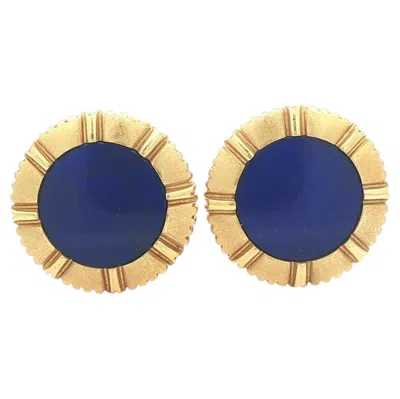 Pre-owned Asprey Vintage  18k Yellow Gold Round Oval Pure Blue Lapis Swivel Cufflinks