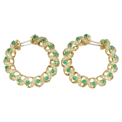 Pre-owned Asprey Vintage  & Co. 18k Gold Diamond Emerald Circular Earrings In Green
