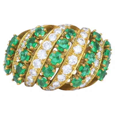 Pre-owned Asprey Vintage  & Co. 18k Gold Emerald Diamond Cluster Cocktail Ring In Green