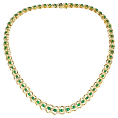 Pre-owned Asprey Vintage  & Co. Emerald Necklace 18k Gold Diamond In Green