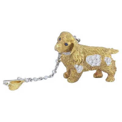 Pre-owned Asprey Vintage  London 18k Gold Diamond Sapphire Cocker Spaniel Dog Brooch In Blue