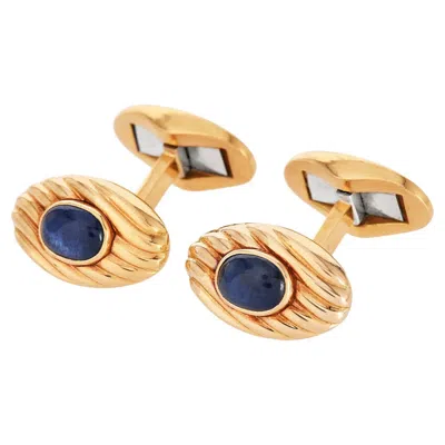 Pre-owned Asprey Vintage Cabochon Sapphire 18k Gold Oval Cuff Links In Blue