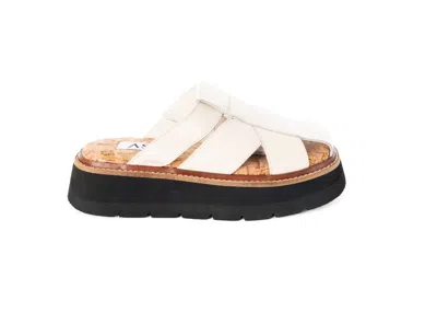 Asra Women's Mace - Coconut White Leather Backless Chunky Sandal