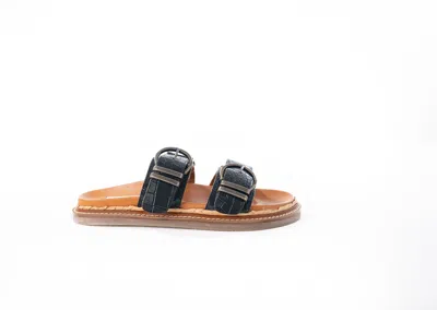 Asra Women's Maggie - Black Croc Leather Flat Sandal