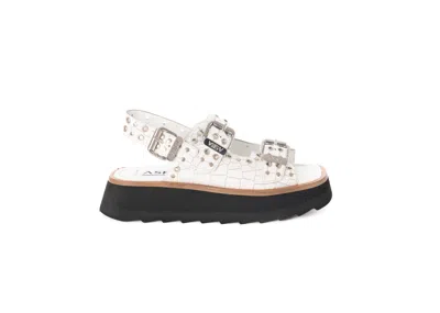 Asra Women's Sabre - White Croc Leather Chunky Sandal