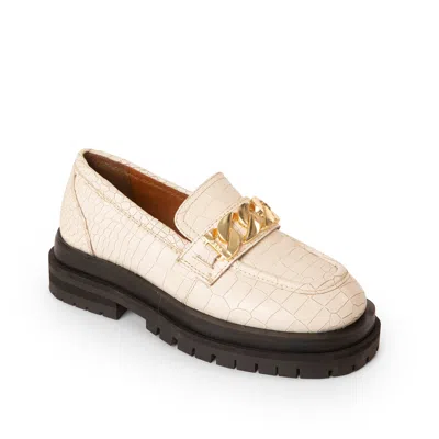 Asra Women's White Feijoa Rice Croc Leather Loafer With Gold Chain In Neutral