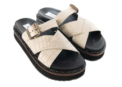 Asra Women's White Megan - Rice Croc Leather Chunky Sandal
