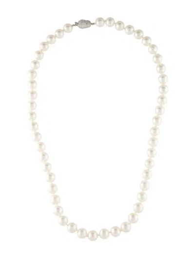 Pre-owned Assael 14k Pearl & Diamond Bead Strand Necklace, 18.25" In White