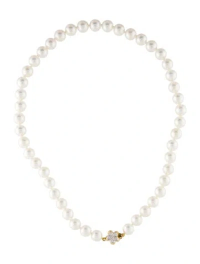 Pre-owned Assael 18k Pearl & Diamond Collar Necklace, 16" In Multi