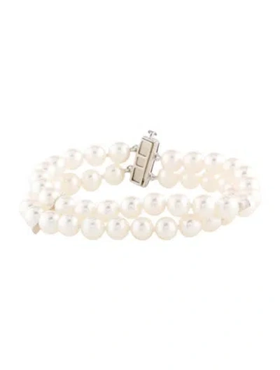 Pre-owned Assael 18k Pearl & Diamond Double Strand Bracelet, 6.5" In Multi