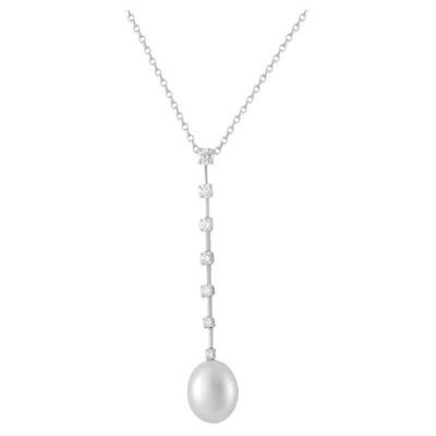 Pre-owned Assael 18k White Gold 0.71ct Diamond Pearl Drop Necklace As04-071526