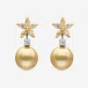 ASSAEL 18K WHITE GOLD AND 18K GOLD, DIAMOND 0.99CT. TW. AND GOLDEN SOUTH SEA PEARL DROP EARRINGS