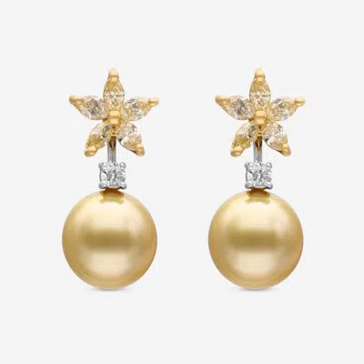 Assael 18k White Gold And 18k Gold, Diamond 0.99ct. Tw. And Golden South Sea Pearl Drop Earrings