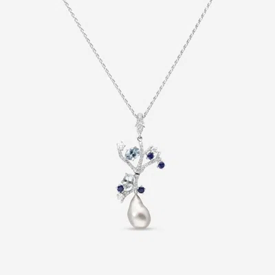 Assael 18k White Gold, Keshi Pearl, Sapphire 1.03ct. Tw., And Diamond Pendant Necklace P3592 In Blue