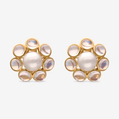 Assael 18k Yellow Gold, Tahitian Cultured Pearl And Moonstone Huggie Earrings In White