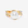 ASSAEL ANGELA CUMMINGS 18K YELLOW GOLD, SOUTH SEA CULTURED PEARL AND DIAMOND 0.89CT. TW. BAND RING SZ. 6.5 