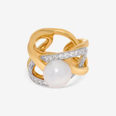 Assael Angela Cummings 18k Yellow Gold, South Sea Pearl And Diamond 0.84ct. Tw. Statement Ring Sz. 7.25 Acr In Multi