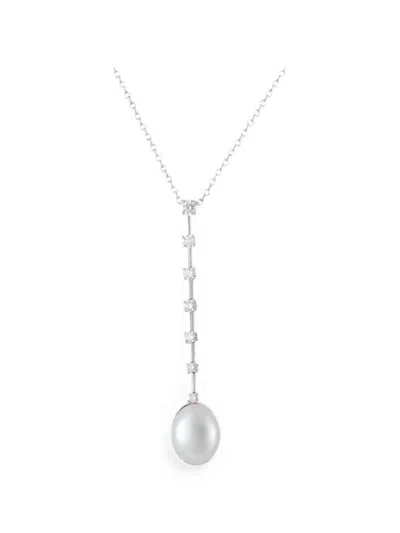 Pre-owned Assael Pearl And Diamond Drop Necklace In Silver