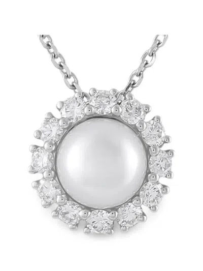 Pre-owned Assael Pearl Diamond Halo Necklace In Silver