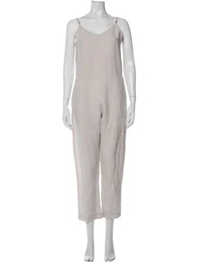 Pre-owned Assembly Linen V-neck Jumpsuit In Gray
