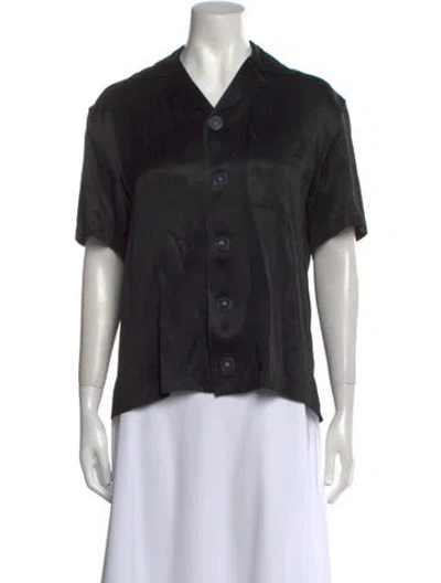 Pre-owned Assembly Silk Short Sleeve Button-up Top In Black