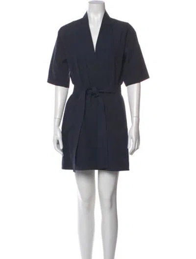 Pre-owned Assembly V-neck Knee-length Dress In Blue