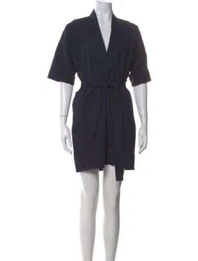 Pre-owned Assembly V-neck Knee-length Dress In Blue