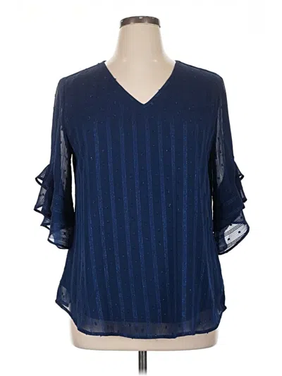 Pre-owned Assorted Brands 3/4 Sleeve Blouse In Blue
