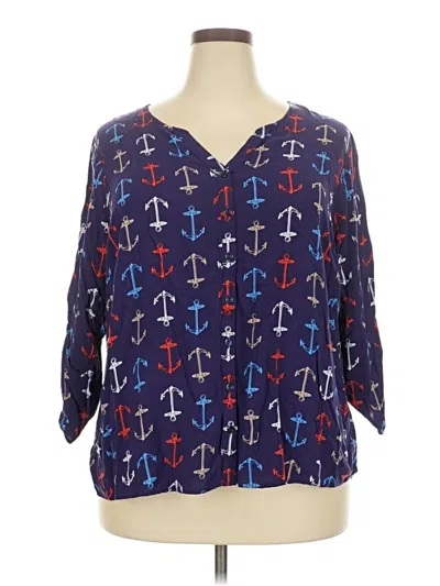 Pre-owned Assorted Brands 3/4 Sleeve Blouse In Blue