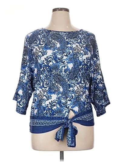 Pre-owned Assorted Brands 3/4 Sleeve Blouse In Blue