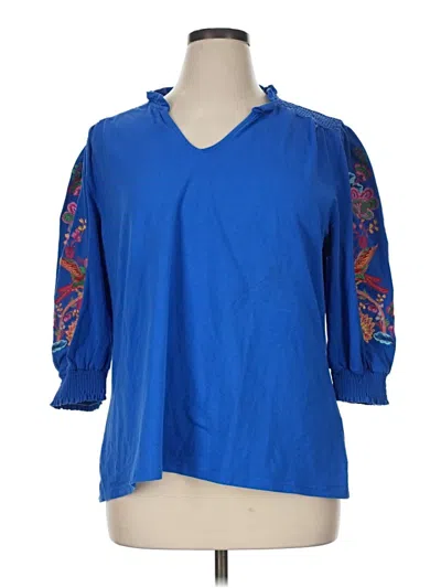 Pre-owned Assorted Brands 3/4 Sleeve Blouse In Blue