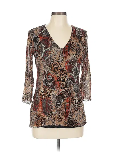 Pre-owned Assorted Brands 3/4 Sleeve Blouse In Brown